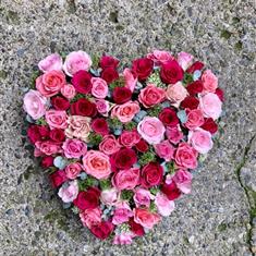 Sweet Pink Rose Funeral Heart