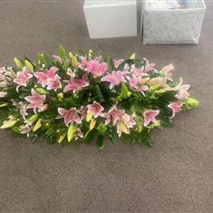 Pink Oriental Dutch Lilly 5-6ft Casket Spray