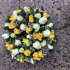 Yellow and White Rose Funeral Wreath