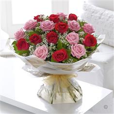 Heavenly 6 Red and 6 Pink Rose Hand Tied