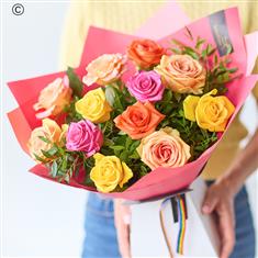 Large Rainbow Rose Hand Tied Bouquet